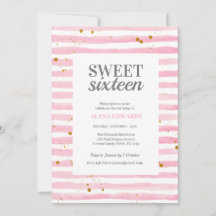 Sweet Sixteen Birthday Pink Stripe Invitation