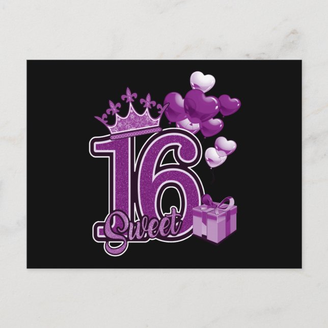 Sweet Sixteen Birthday Purple Postcard (Front)