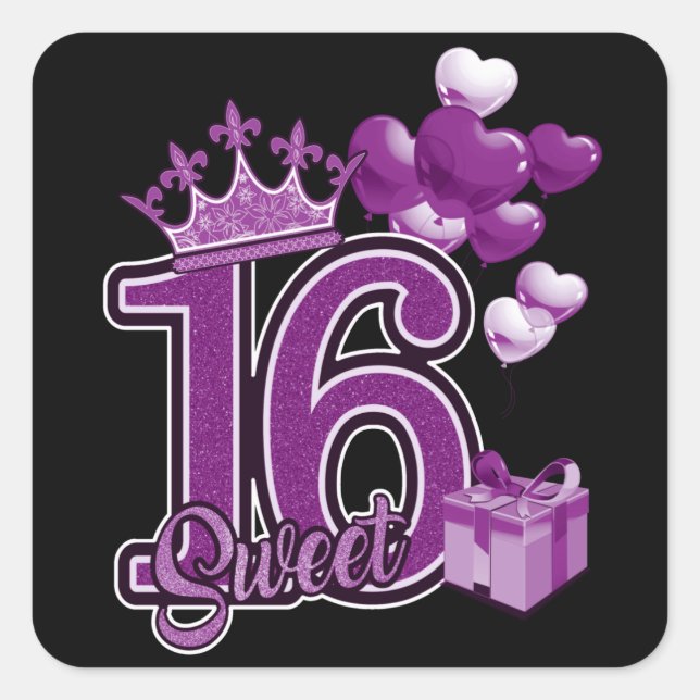 Sweet Sixteen Birthday Purple Square Sticker (Front)