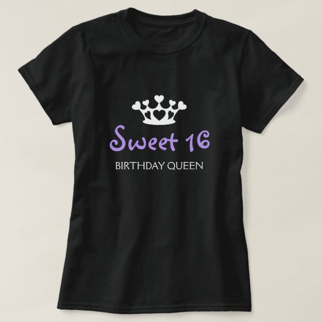 Sweet Sixteen Birthday Queen - Purple T-Shirt (Design Front)