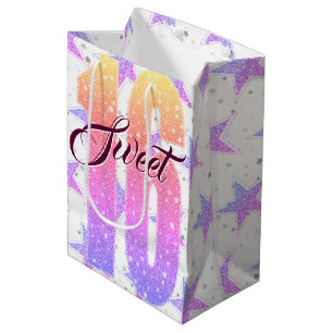Sweet Sixteen Birthday   Stars Pink Glitter Medium Gift Bag