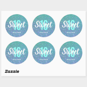 Sweet Sixteen Birthday Teal Blue Modern Girls Name Classic Round Sticker