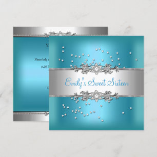 Sweet Sixteen Birthday Teal Blue Silver Diamonds Invitation