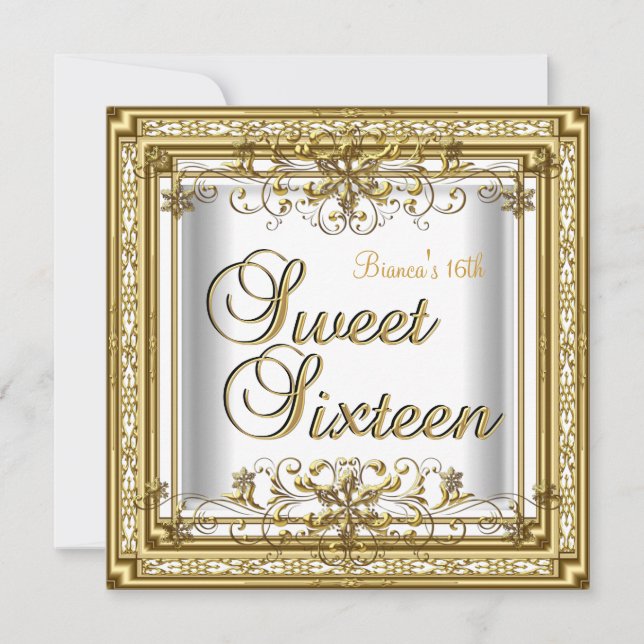 Sweet Sixteen Birthday White Gold Teen Girl Invitation (Front)