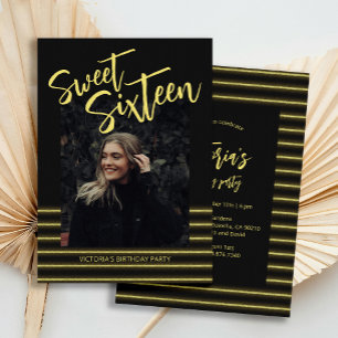 Sweet Sixteen Black and Gold Birthday Party  Invitation