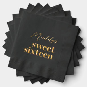 Sweet Sixteen Black and Gold Foil Napkins