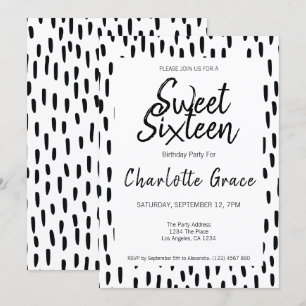 Sweet Sixteen Black And White Birthday Party Invitation