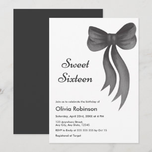 Sweet Sixteen Black Bow 16th Birthday  Invitation