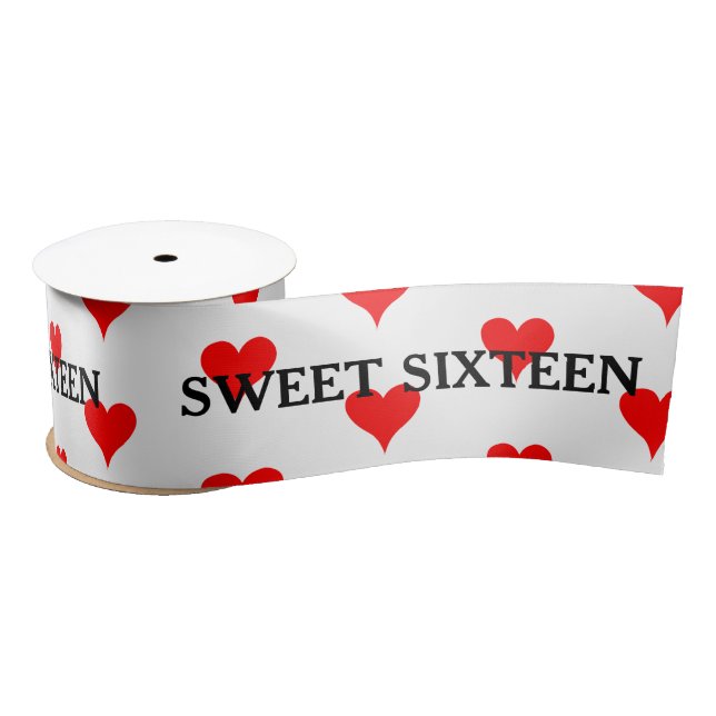 Sweet Sixteen Black Red Hearts Satin Ribbon (Spool)