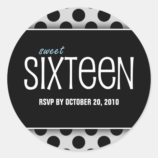 Sweet Sixteen Black & Silver RSVP Envelope Seals (Front)