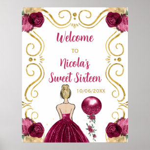 Sweet Sixteen Blonde Princess Burgundy Red Welcome Poster
