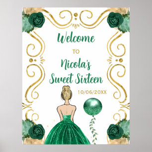 Sweet Sixteen Blonde Princess Green Welcome Poster