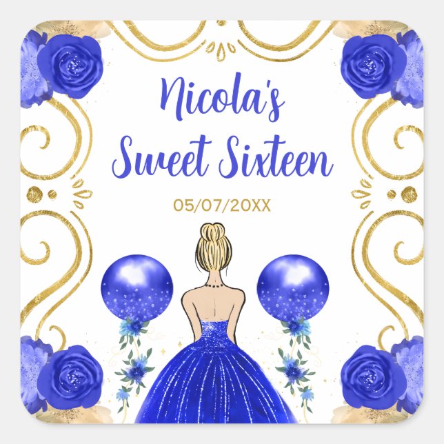 Sweet Sixteen Blonde Princess in Blue Square Sticker (Front)