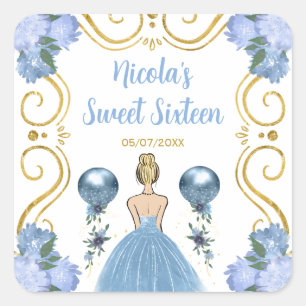 Sweet Sixteen Blonde Princess in Dusty Blue Square Sticker