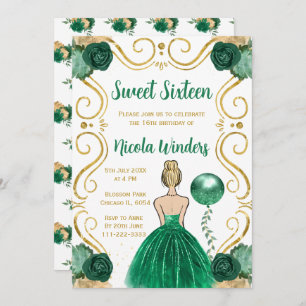Sweet Sixteen Blonde Princess in Green Invitation
