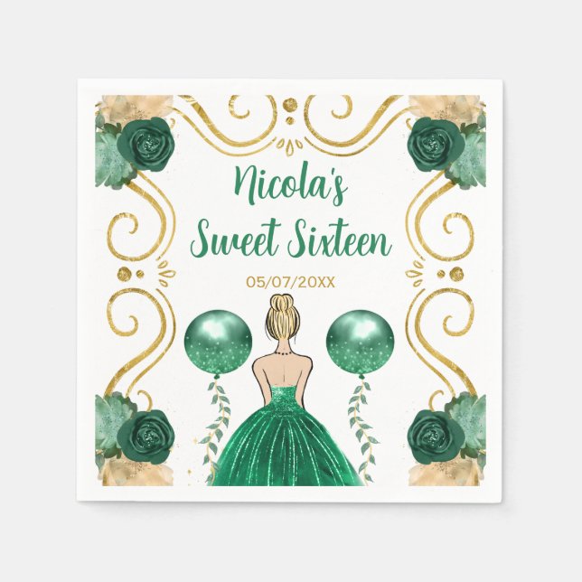 Sweet Sixteen Blonde Princess in Green Napkin (Front)