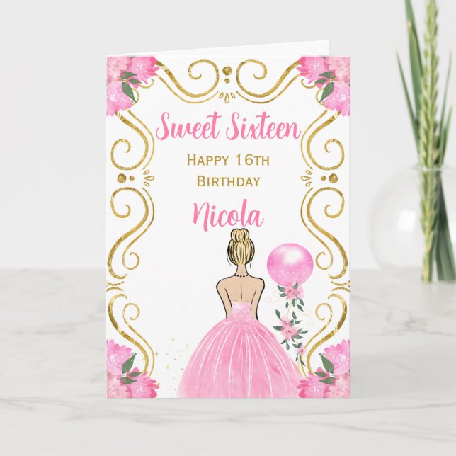 Sweet Sixteen Blonde Princess in Pink Card (Front)