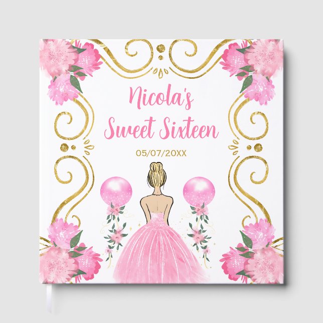Sweet Sixteen Blonde Princess in Pink Guest Book (Front)
