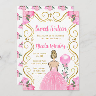 Sweet Sixteen Blonde Princess in Pink Invitation