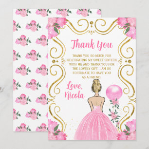 Sweet Sixteen Blonde Princess in Pink Thank You Card