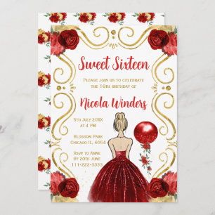 Sweet Sixteen Blonde Princess in Red Invitation