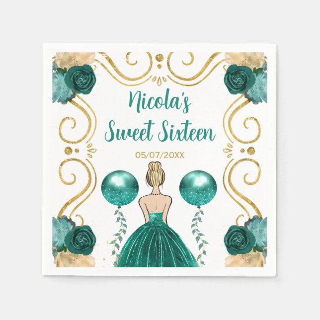 Sweet Sixteen Blonde Princess in Teal Napkin (Front)