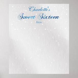 Sweet Sixteen, Blue, Faux Glitter, Guest Sign In,