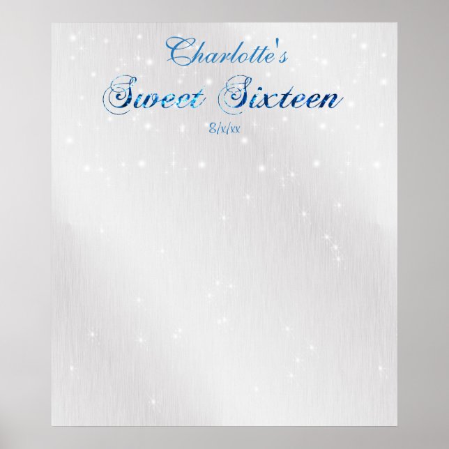 Sweet Sixteen, Blue, Faux Glitter, Guest Sign In, (Front)