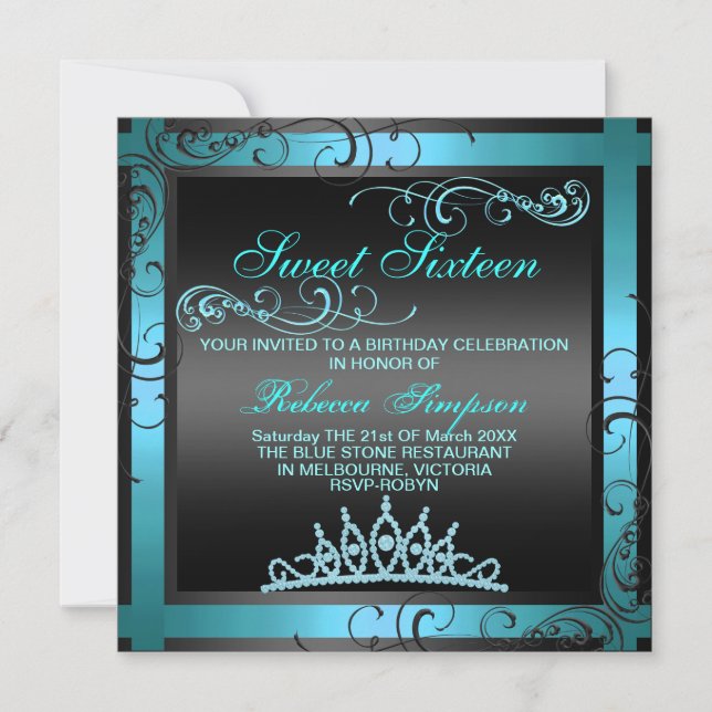Sweet Sixteen Blue Tiara Birthday Invitation (Front)