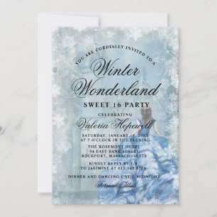 Sweet Sixteen Blue Winter Wonderland Princess Invitation