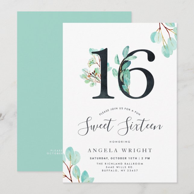 Sweet Sixteen | Botanical Birthday Invitation (Front/Back)