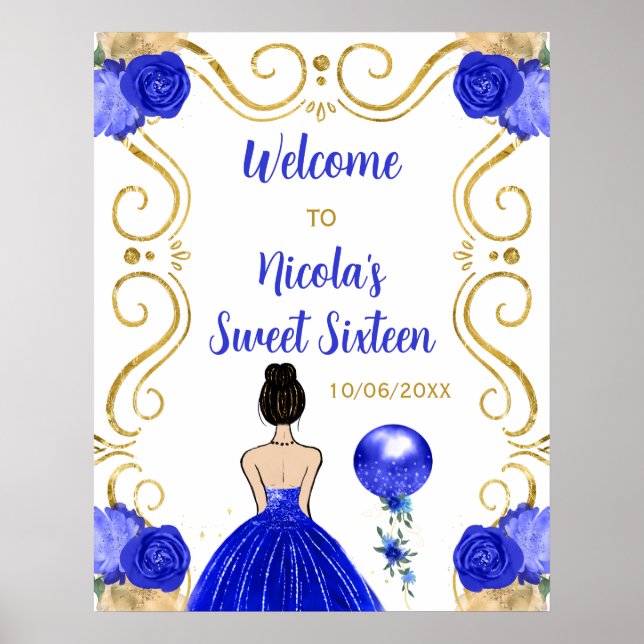 Sweet Sixteen Brown Hair Princess Blue Welcome Poster (Front)