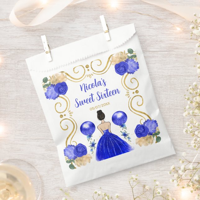 Sweet Sixteen Brown Hair Princess in Blue Favour Bags (Clipped)