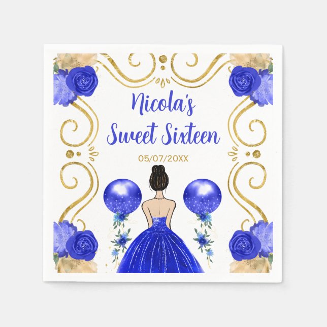 Sweet Sixteen Brown Hair Princess in Blue Napkin (Front)
