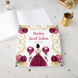Sweet Sixteen Brown Hair Princess in Burgundy Guest Book