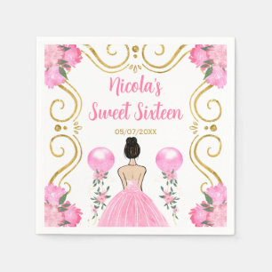 Sweet Sixteen Brown Hair Princess in Pink Napkin