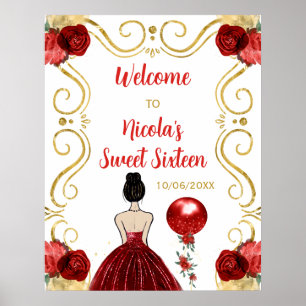 Sweet Sixteen Brown Hair Princess Red Welcome Poster