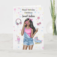 Sweet Sixteen Brown Roller Girl Happy Birthday