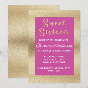 Sweet Sixteen Brushed Gold Foil Invitation