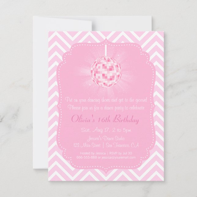 Sweet Sixteen Chevron Disco Dance Birthday Party Invitation (Front)