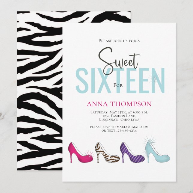 Sweet Sixteen Chic Colourful Birthday Party Invitation (Front/Back)