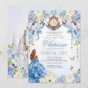 Sweet Sixteen Cinderella Blue Royal Birthday Invitation