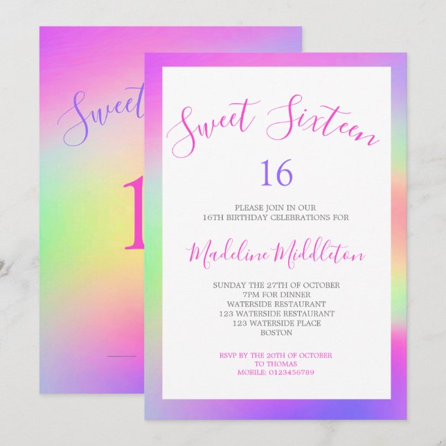 Sweet Sixteen Colourful Modern Chic Birthday Invitation (Front/Back)