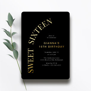 Sweet Sixteen   Cool Black and Gold 16th Birthday
