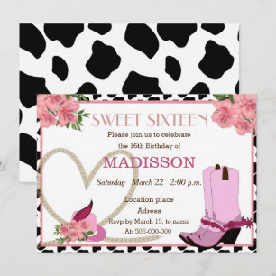 SWEET SIXTEEN Cowgirl birthday Invitation