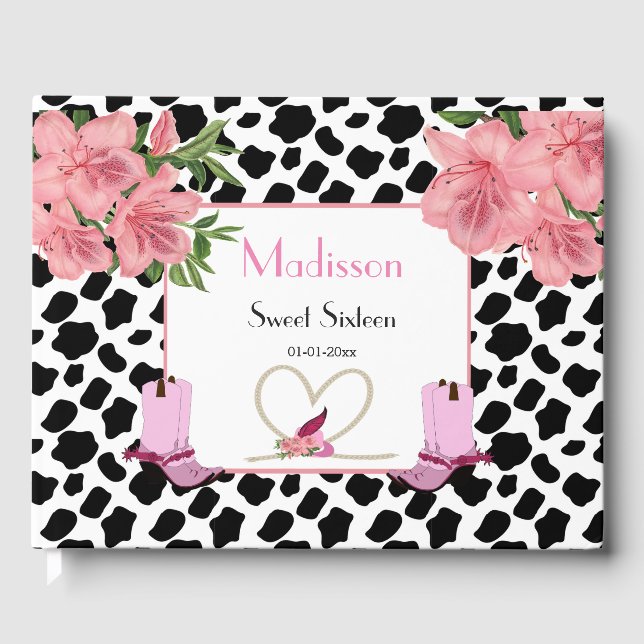 SWEET SIXTEEN Cowgirl birthday party Guest Book (Front)