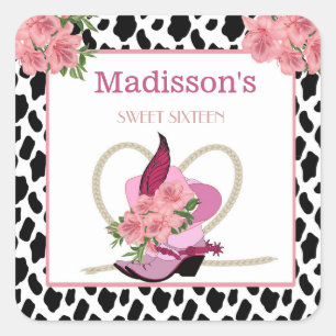 SWEET SIXTEEN Cowgirl birthday thank you Square Sticker