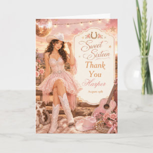 Sweet Sixteen Cowgirl Party Thank You Card