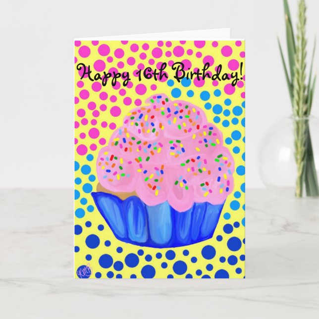 Sweet Sixteen Cupcake Birthday Card (Front)