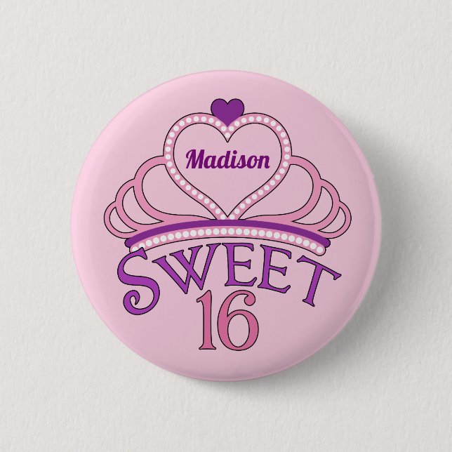 Sweet Sixteen Cute Tiara Birthday Girl 6 Cm Round Badge (Front)